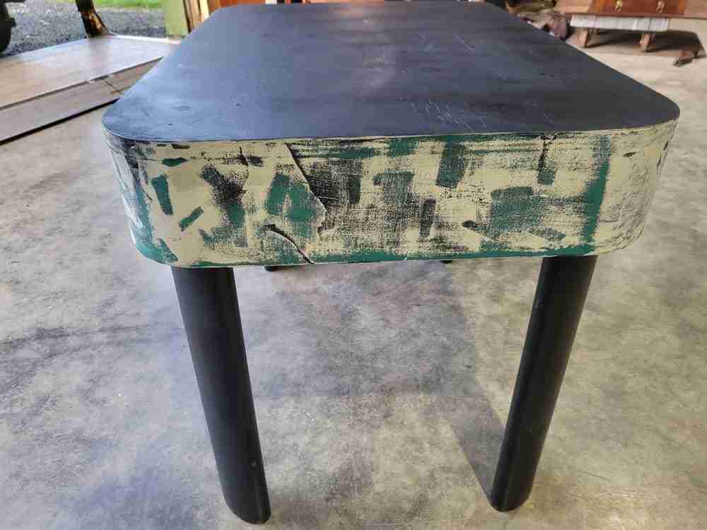 20thC 50's style small console side end dressing table 2 drawers curved legs
