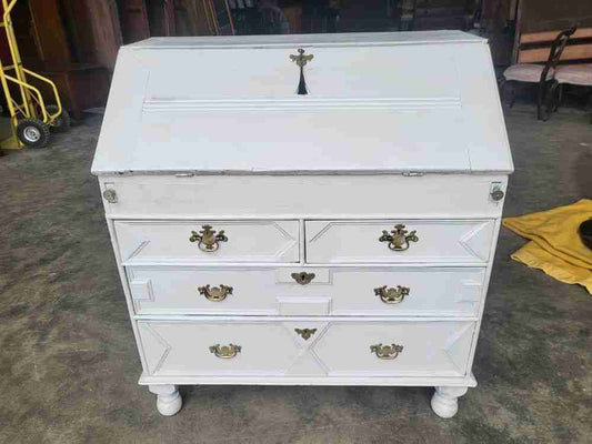 Antique Georgian painted white bureau desk dressing table 10 drawers