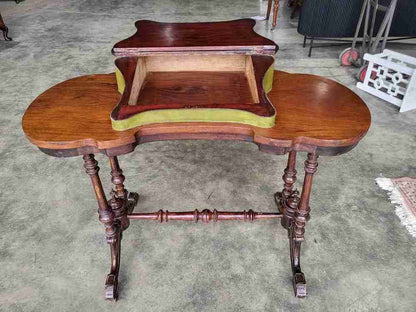 Antique Edwardian pedestal mahogany kidney desk dressing table carved legs