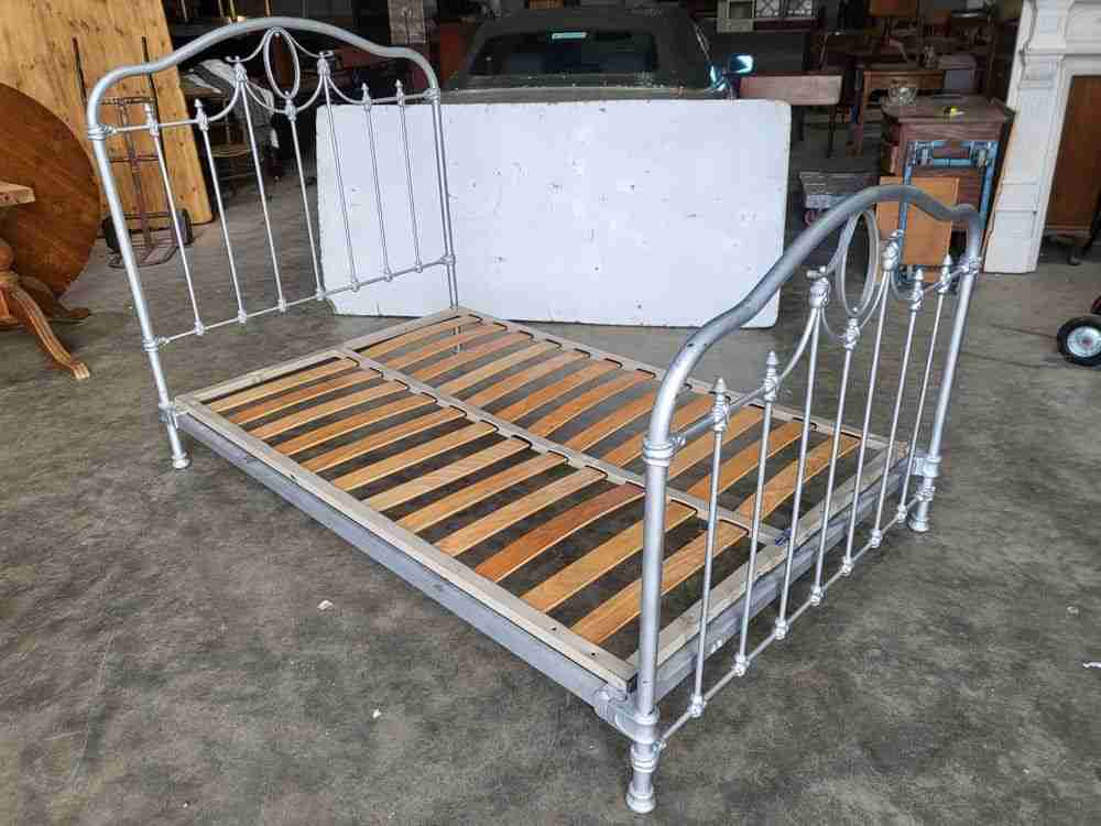 Antique Victorian cast iron small double bed frame + base