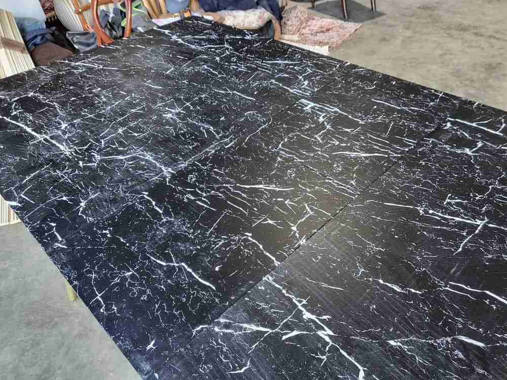 Vintage 70's style extending marble effect  dining table brass legs