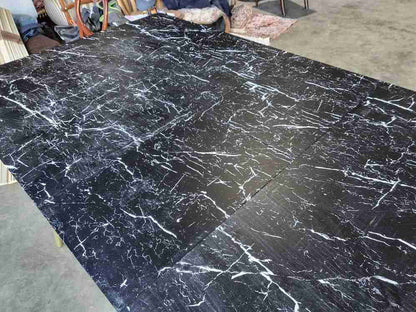 Vintage 70's style extending marble effect  dining table brass legs