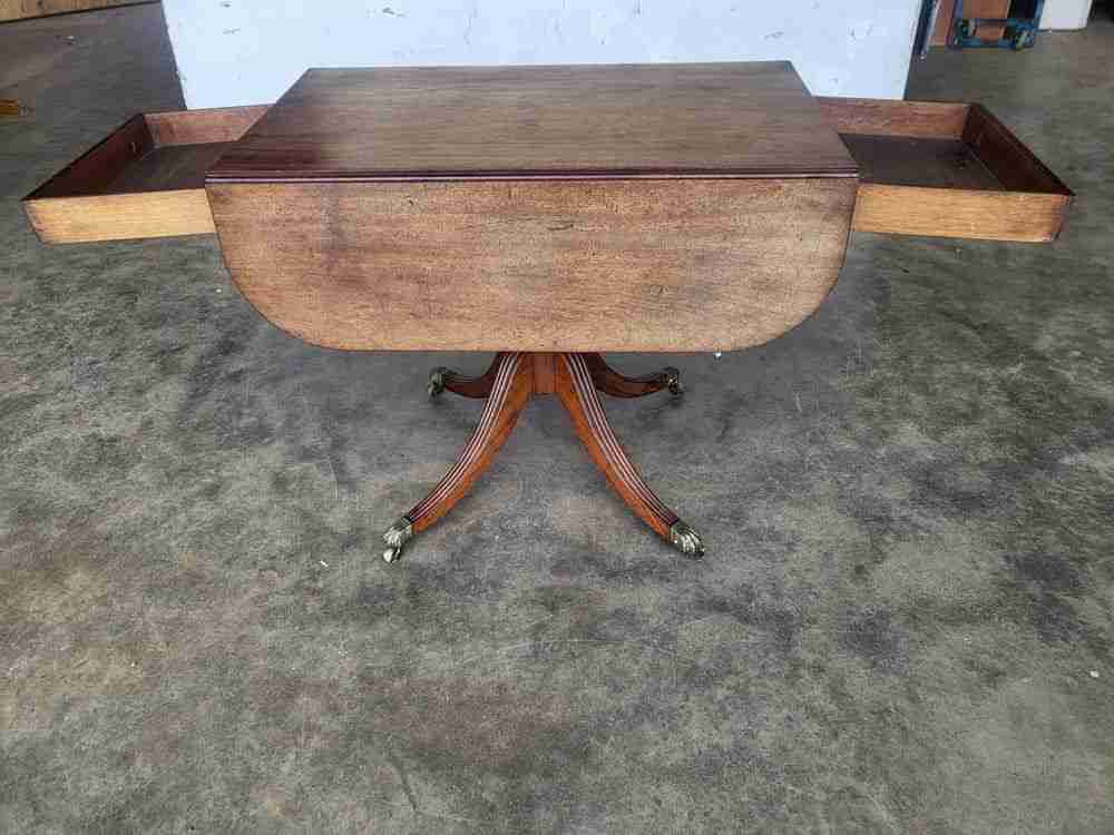 Antique Georgian pedestal drop leaf occasional dining table drawers