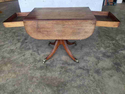 Antique Georgian pedestal drop leaf occasional dining table drawers