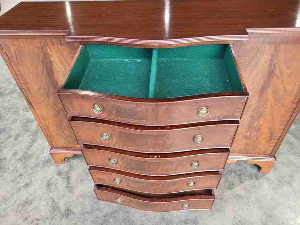 Antique repro small break front sideboard cupboard drawers