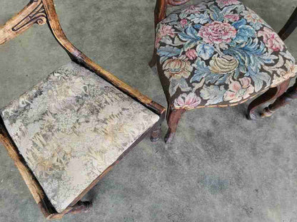 Four mixed Victorian balloon back dining chairs floral
