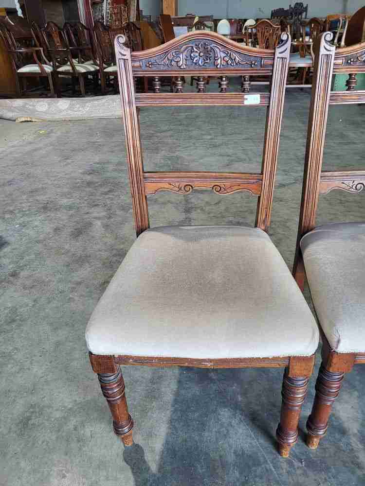 Four antique Victorian carved bar back dining chairs cream