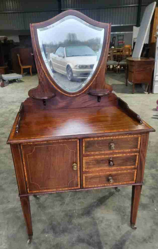 Antique Edwardian small mini dressing chest of drawers mirror