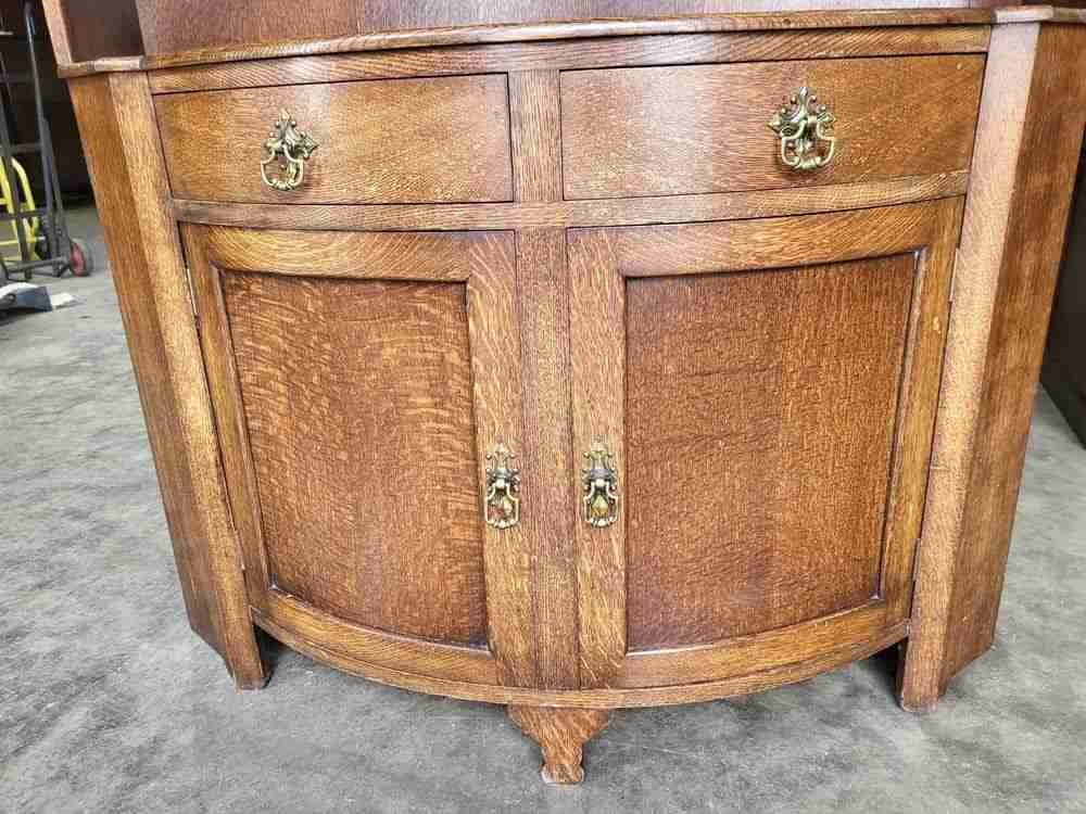 Antique repro oak bow front dresser cupboard drawers shelves cabinet