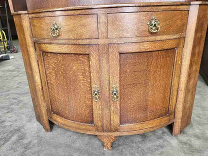 Antique repro oak bow front dresser cupboard drawers shelves cabinet