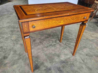 Sheraton revival antique inlaid writing desk drawer table