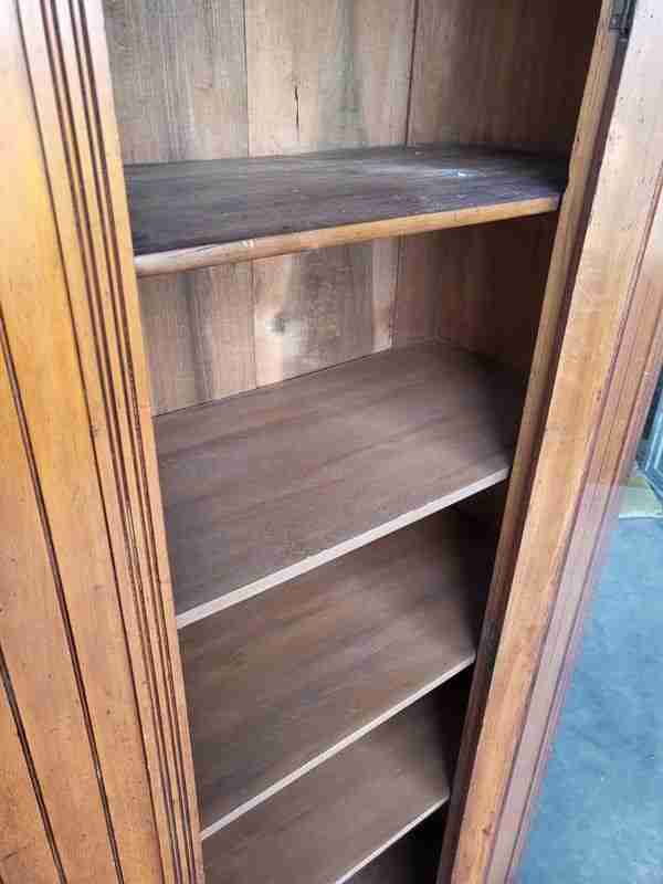 Antique Edwardian tall slim walnut glazed linen press cupboard bookcase
