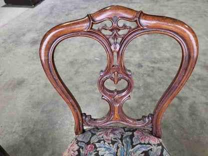 Four mixed Victorian balloon back dining chairs floral