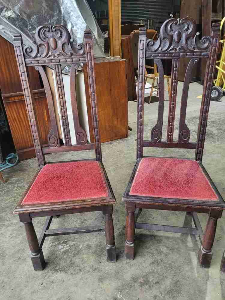 Antique carved oak high back dining chairs 18thC style