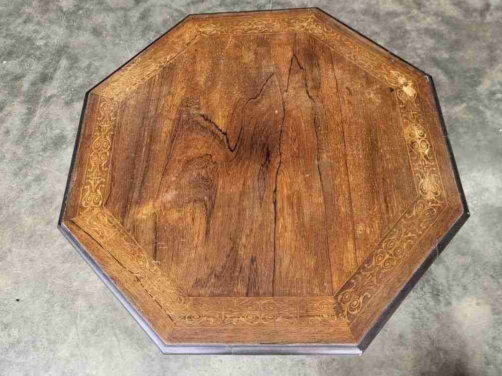 Antique inlaid octagonal occasional dining side table seat 4
