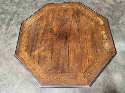 Antique inlaid octagonal occasional dining side table seat 4