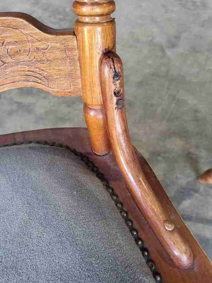 20thC 4 continental high back carved kitchen country dining chairs fabric seats