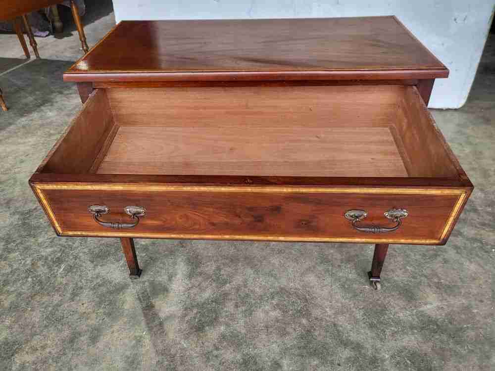Antique Edwardian inlaid small single drawer hall serving table