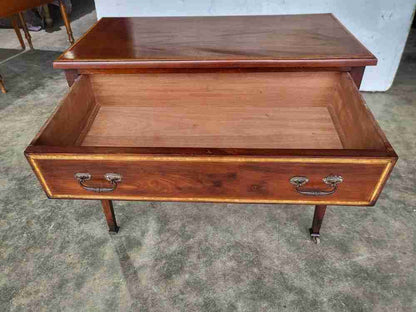 Antique Edwardian inlaid small single drawer hall serving table