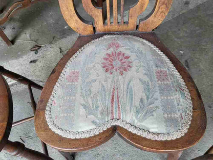 Six antique Lyre back dining chairs heart shaped seats turned legs