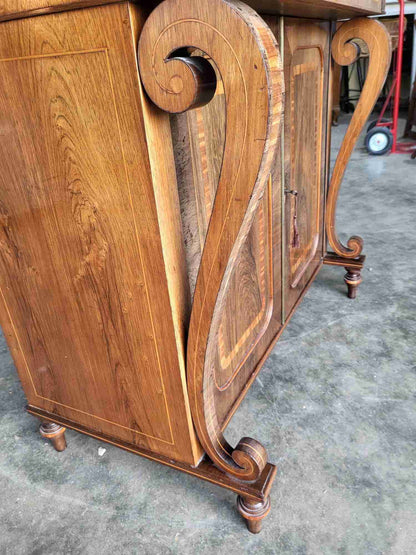 Antique inlaid small sideboard cupboard curved columns