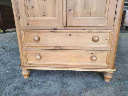 Small low pine wardrobe 2 x drawers bun feet