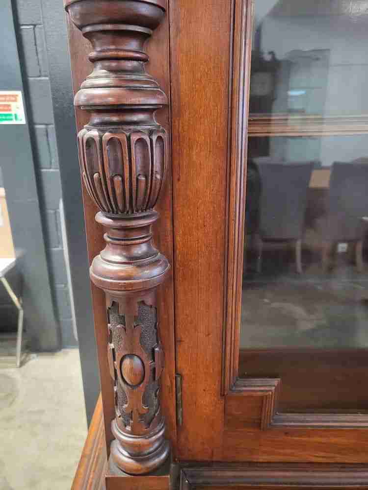 Antique Victorian large glazed bookcase cabinet cupboard drawers