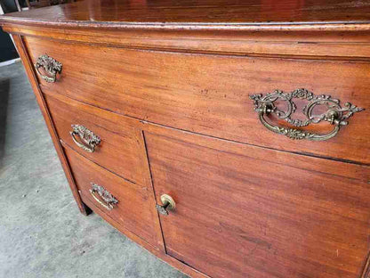 Antique Edwardian low bow front small chest of drawers with cupboard