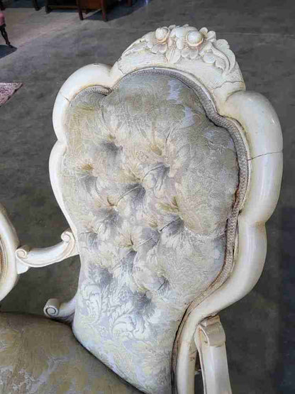 Antique French Louis cream wood frame sofa love seat cabriole legs