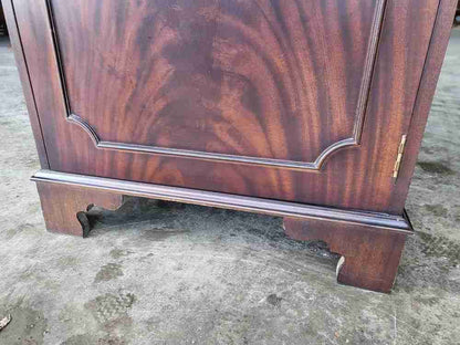 Antique mahogany repro tall slim glazed bookcase cabinet shelves