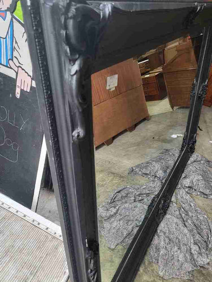 Very large antique repro black mirror 7' x 5' freestanding dressing wall