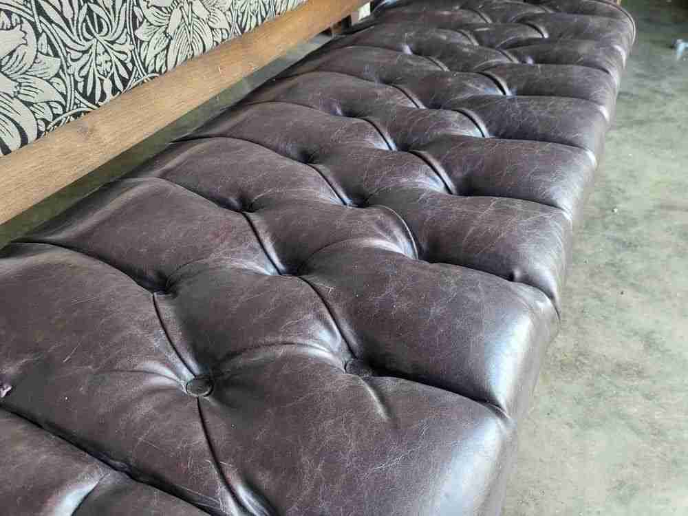 Large 8' leather seat high back bench seat turned legs home business