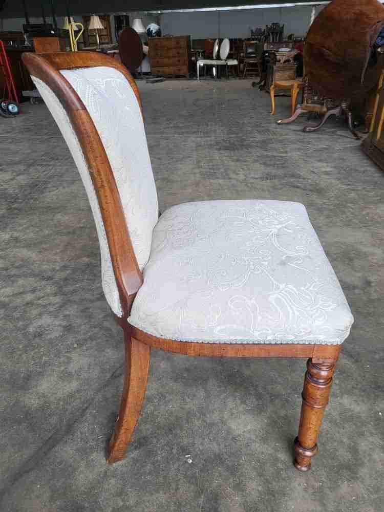 Antique Victorian open bedroom bathroom chair white Damask material