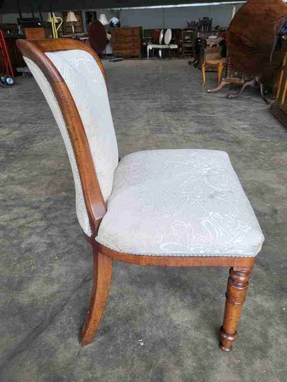 Antique Victorian open bedroom bathroom chair white Damask material