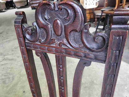 Antique carved oak high back dining chairs 18thC style