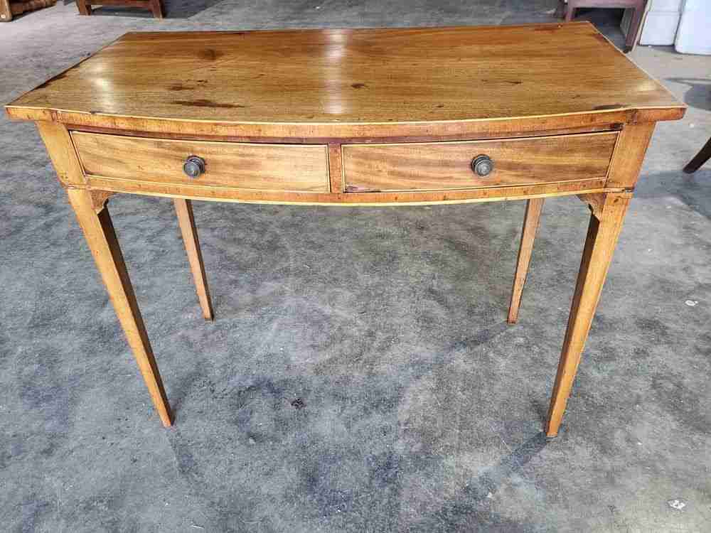 Antique Edwardian bow front 2 drawer writing table desk