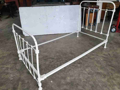 Antique Victorian single white cast iron bed frame
