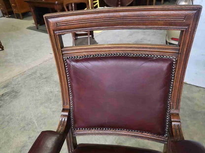 Pair two his &amp; hers antique leather Oak high back arm chairs office