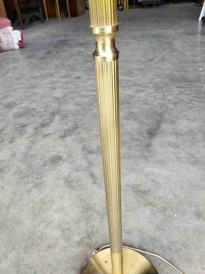 Vintage 20thC brass standard lamp cream shade round base feet