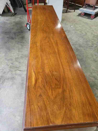 Vintage 20thC 1970's walnut low bookcase cabinet shelves glass doors