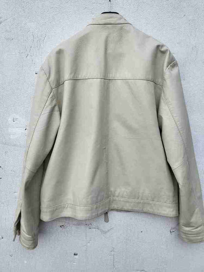 Men's cream leather biker jacket 42" M