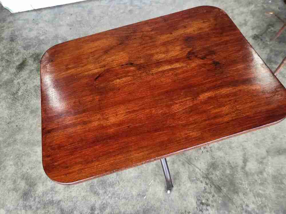 Antique tilt top rectangular pedestal tripod occasional table