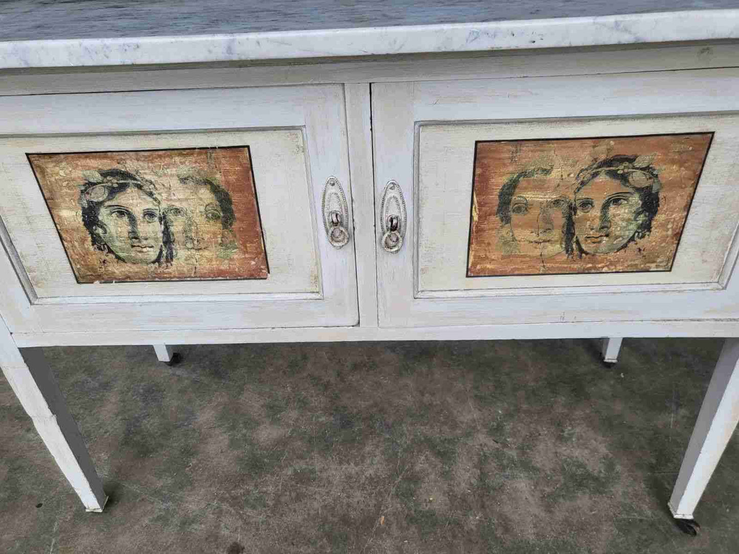 Antique Edwardian marble 2 door washstand painted cupboard