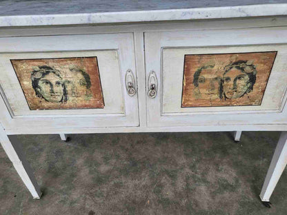 Antique Edwardian marble 2 door washstand painted cupboard