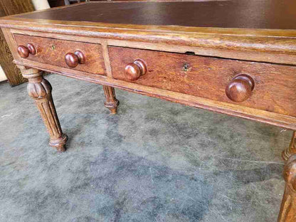 Antique Victorian 2 drawer hall serving side table turned legs