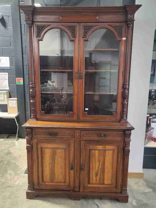 Antique Victorian large glazed bookcase cabinet cupboard drawers