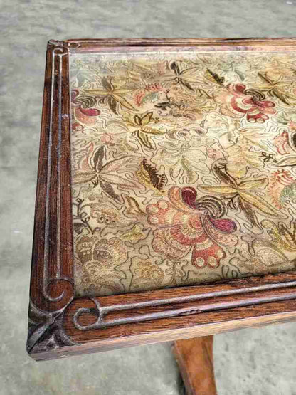 Antique Victorian embroidered tripod side end lamp table pedestal table