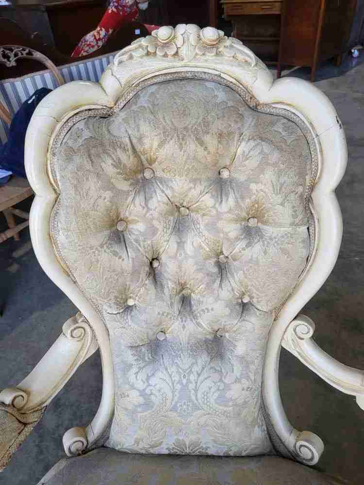 Antique French Louis cream wood frame sofa love seat cabriole legs