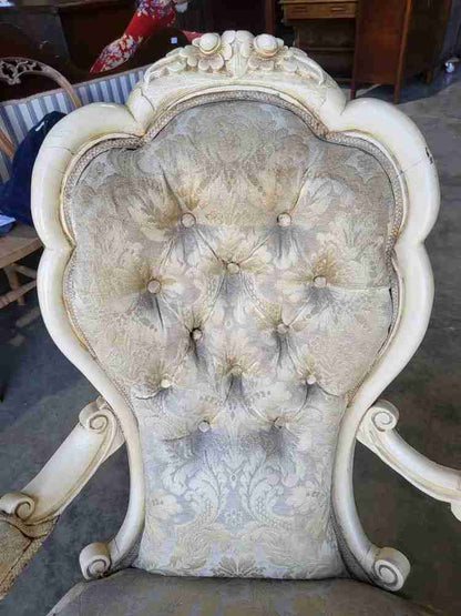 Antique French Louis cream wood frame sofa love seat cabriole legs