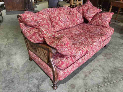 Antique 3 piece suite  20thC bergere sofa 24 feather cushions 2 bergere armchair